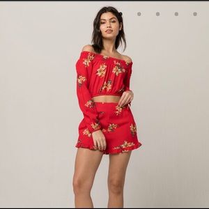 RED FLORAL OFF THE SHOULDER TOP